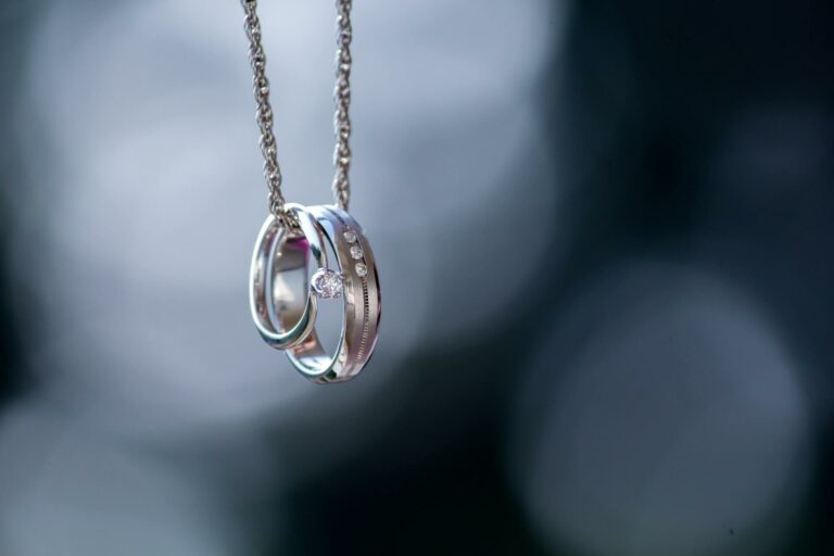 silver ring on a necklace